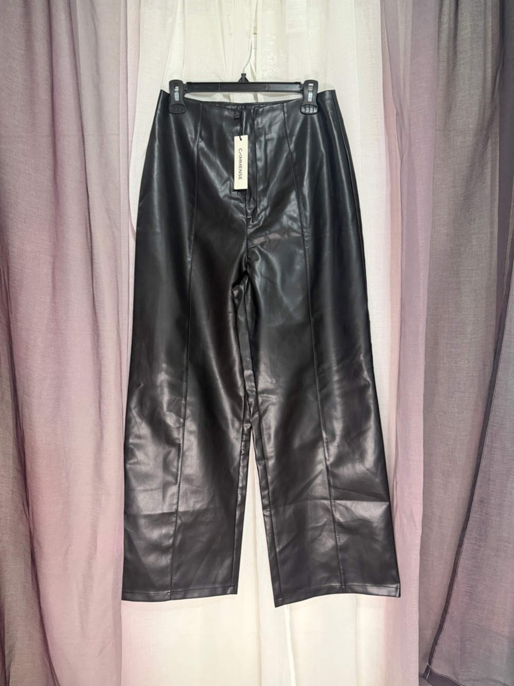 Commense NWT Black Faux Leather Wide Leg Pants